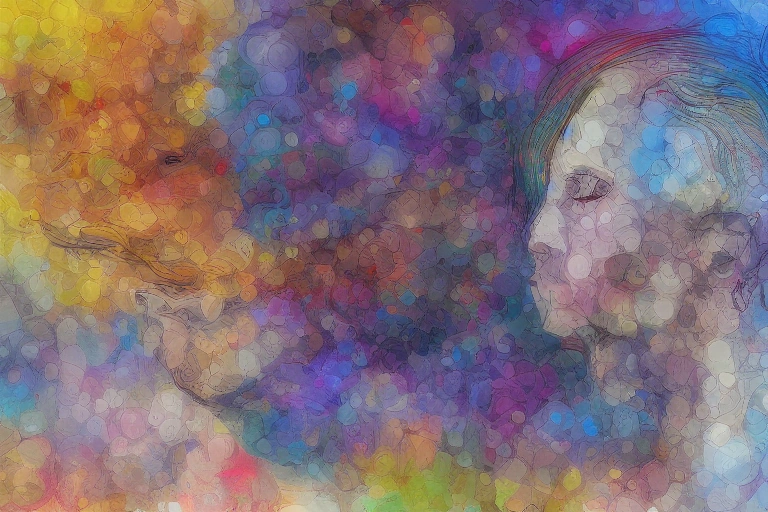 Kunsttherapie bei Traumafolgestörungen , Abstract colorful faces in profile